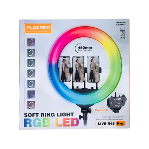 Plokama R45 Pro Soft LED RGB Ring light 45cm -  AC Powered Ring Light