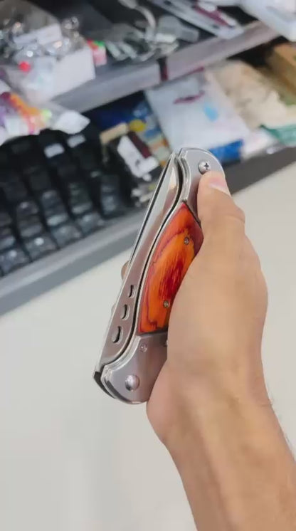 Switch Knife Double-Edged Tactical Folding Pocket Knife Stainless Steel Dual Blade with Wooden Inlay Handle
