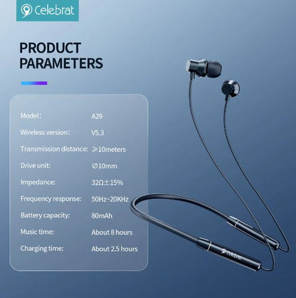 Celebrat A29 Wireless Neckband Bluetooth Earphones | Magnetic Sports Headset with Deep Bass