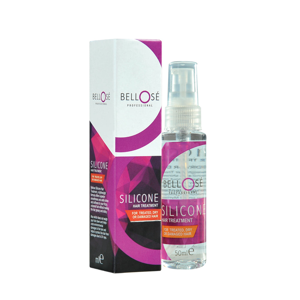 Bellose silicone hair treatment bottle and packaging on a white background