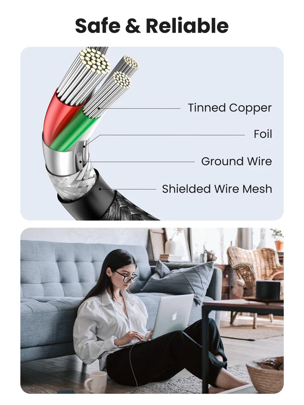 UGREEN 1 Meter 60W Type-C to Type-C PD Round Cable Nickel Plating Aluminum Shell  C to C Braided Cable